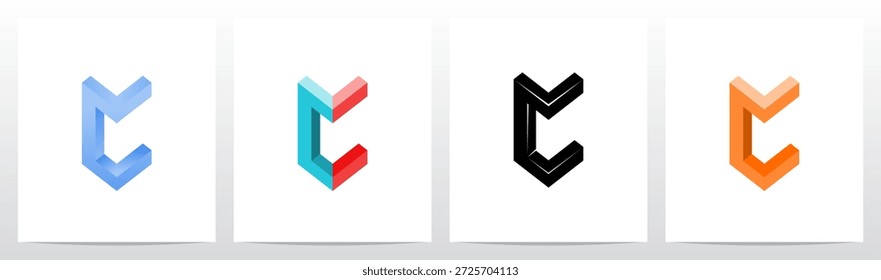 Ângulo de canto Carta tridimensional bloco inicial logotipo Design C