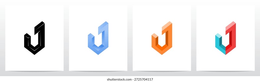 Ângulo de canto Carta de bloco tridimensional Design do logotipo inicial J