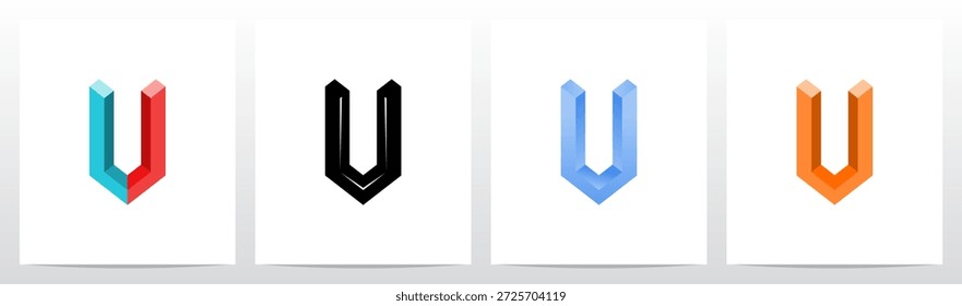 Canto Ângulo de três dimensões carta bloco inicial logotipo U