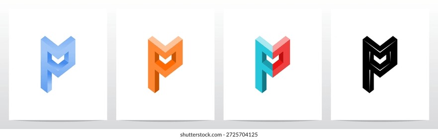 Ângulo de canto Carta de bloco tridimensional Desenho inicial do logotipo P