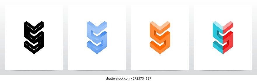 Ângulo de canto Carta tridimensional bloco inicial logotipo design S