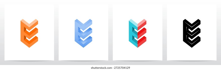 Ângulo de canto Carta tridimensional bloco inicial logotipo Design E