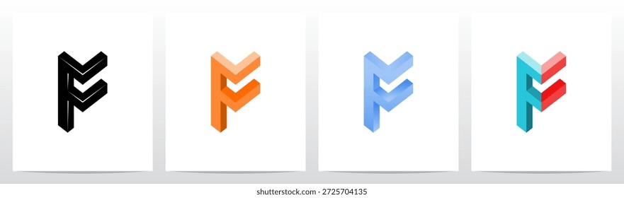 Ângulo de canto Carta de bloco tridimensional Desenho inicial do logotipo F