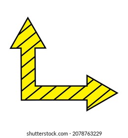 Corner arrow icon. Double sign. Yellow and black art. Navigation business concept. Vector illustration. Stock image.