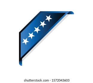 Corner blue five star ribbon banner vector illustration.