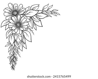 Ilustración de contorno de flor de borde de esquina