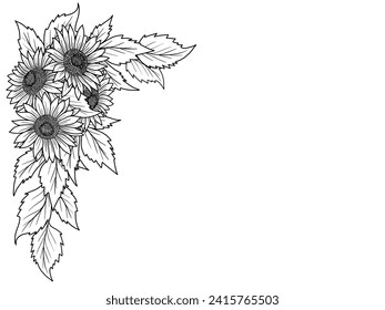 Corner Border Flower Outline Illustration
