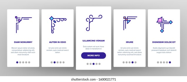 Corner Border Onboarding Mobile App Page Screen Vector. Different Style Corner Border, Decorative Frame Kit, Vintage Floral Decoration Illustrations