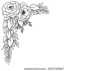 Corner Border Rose Flower Outline Illustration