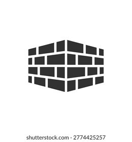 Corner brick wall icon. Construction structure and masonry angle concept. Monochrome black and white symbol