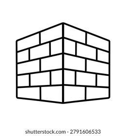 Corner brick wall icon with two angled masonry faces for building exterior corner and construction design vector illustration