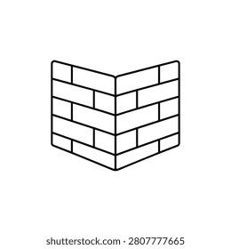 Corner brick wall line icon for masonry structure, block pattern, wall construction, brickwork detail and building design