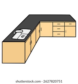 corner cabinet kitchen illustration hand drawn isolated vector