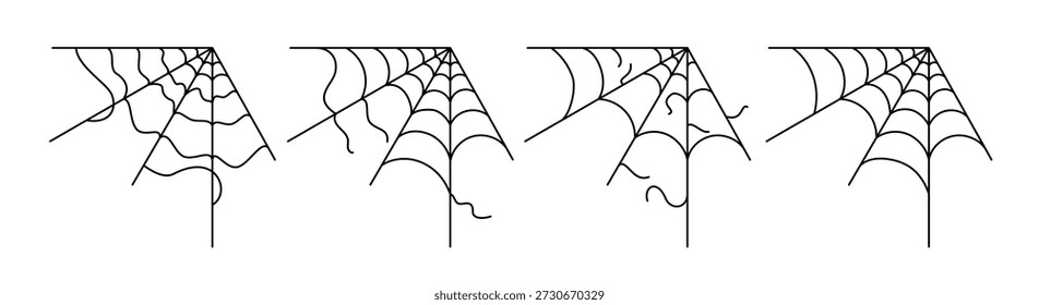 Corner cobweb icons. New torn and ruined spider web vector illustration