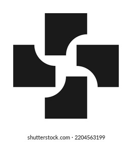 Corner cut square cross shape icon. An arrangement of squares that form a cross symbol. Isolated on a white background.