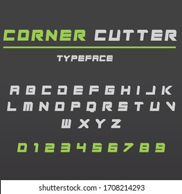 Corner Cutter Font, square font with cut-off corner for commercial use.