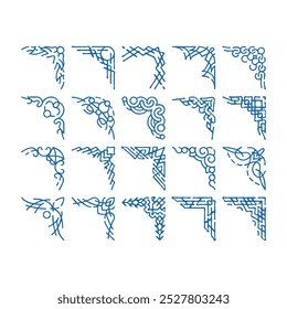 Ecke Dekoration doodle Symbole setzen Vektor. Skizze Linie Kunst Ecke dekorative Rahmen und Rahmen, stilvolle Dekor für Glas oder Spiegel, stilvolle Ornament Farbe Illustrationen