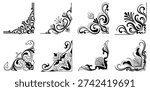 Corner decoration set, vintage design, abstract patterns, decorative lines.