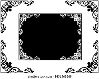Corner Design or Border Design Concept - Indian Traditional and Cultural Rangoli, Alpona, Kolam or Paisley vector line art with dark and white background