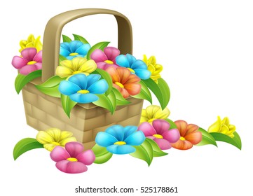 Corner design element of beautiful basket full of flowers