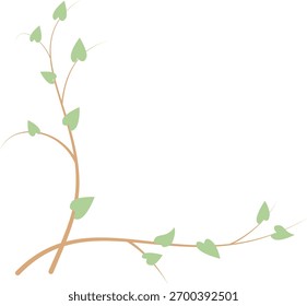 Corner design with fresh green branches and simple leaves, minimalist and vibrant botanical decoration