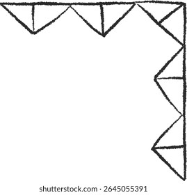 A corner design with hand-drawn triangles forming a geometric pattern. Triangular shapes create an angular border effect. Cartoon vector illustration.