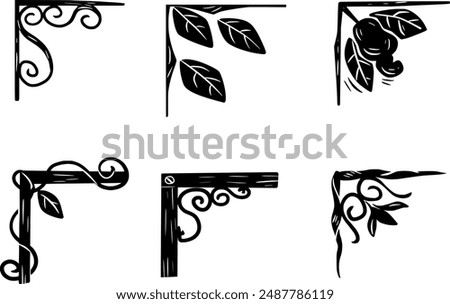 Corner design. Set of ornamental corners in woodcut style. rustic, vector illustration