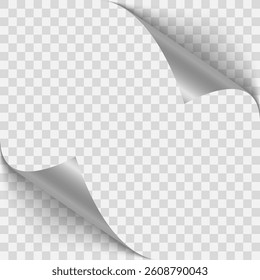 Corner detail on page with curled paper, edge peeling like sticker. Turning book pages folded with shadow cast on document. Angle and curl reveal message sheet turn, bent fold makes border effect. 