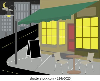 Corner Diner bottom of street nighttime with lights on  vector illustration