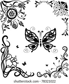Corner doodle graceful set with butterfly