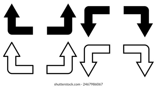 Corner up down arrow direction traffic signal. Curved arrow navigation concept.