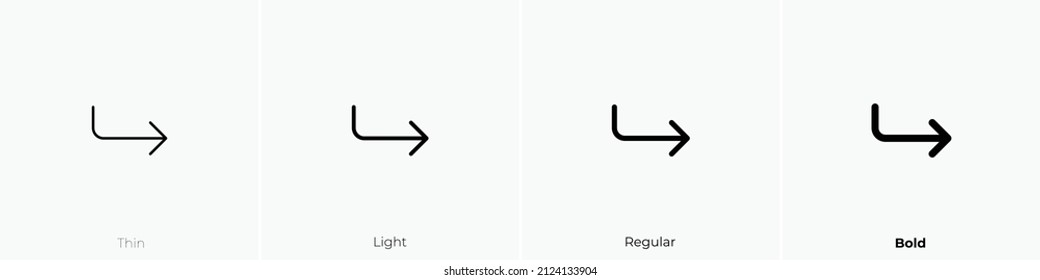 Corner Down Right Alt Icon. Thin, Light Regular And Bold Style Design Isolated On White Background