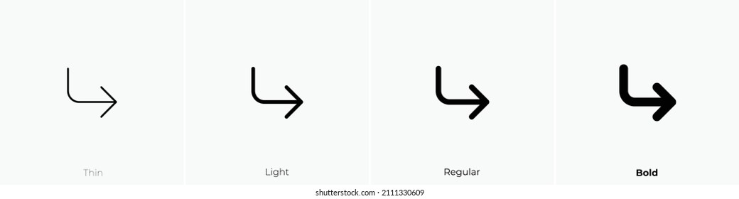 corner down right icon. Thin, Light Regular And Bold style design isolated on white background