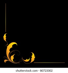 Corner element with autumnal leaves on black background