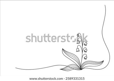 Corner element with lily of the valley flower drawn by one line. Sketch. Continuous line drawing may flower. Minimalist vector illustration.