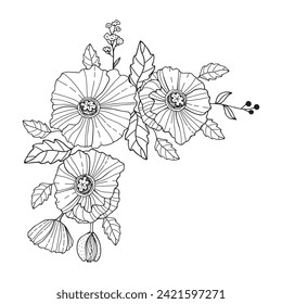 Corner element made of poppy flowers. Vector illustration for decoration of cards, invitations