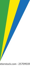 A corner flag featuring green, yellow, and blue horizontal stripes, symbolizing Gabon. Perfect for cultural, heritage, and national pride projects.