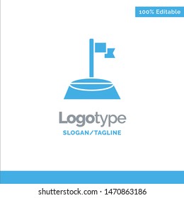 Corner, Flag, Golf, Sport Blue Solid Logo Template. Place for Tagline. Vector Icon Template background