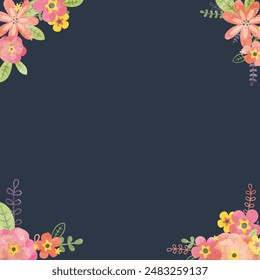 Corner floral background in shabby chic vintage old paper book texture
