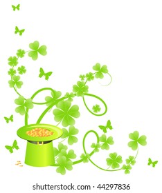 Corner floral pattern with leprechaun treasure hat and batterfly