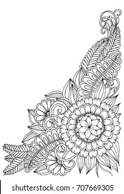 Corner flower pattern in black and white. Can use for print , coloring and card design