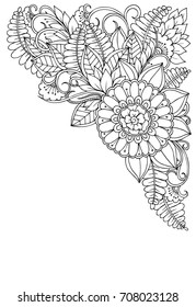 Corner flower pattern in black and white. Can use for print , coloring and card design