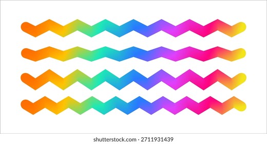 Corner focused abstract color zigzag lines with smooth gradient wave shapes and continuous swirling curves rendered in three dimensions for bold layouts covers and poster designs