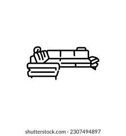 Corner folding sofa black line icon. Pictogram for web page, mobile app, promo.