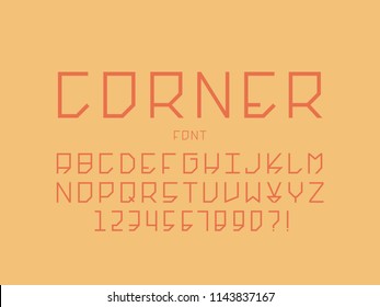 Corner font. Vector alphabet letters and numbers. Typeface design. 