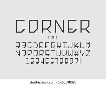 Corner font. Vector alphabet letters and numbers. Typeface design. Typography Graphic