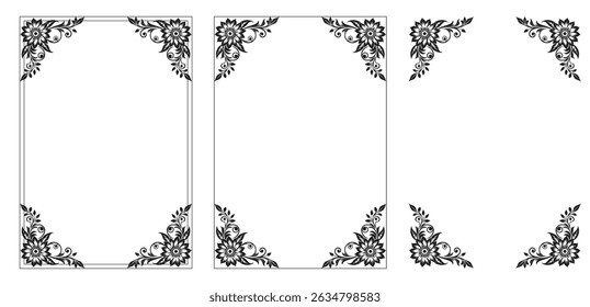 corner frame, art deco frames. Luxury decorative design elements. Geometric and plant parts. Modern card borders. Victorian ornament