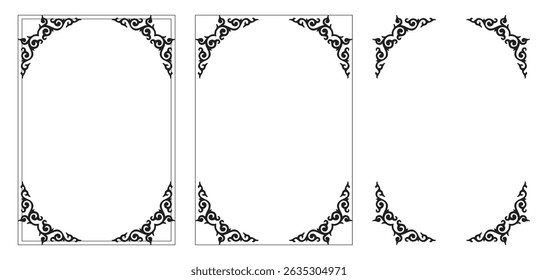 Moldura de canto, molduras em preto art deco. Quadros antigos vetoriais sobre fundo branco. Elementos de design de casamento. Bordas decoradas