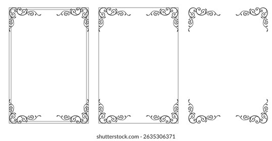 Corner frame, Black art deco frames. frame set. Vintage frames on white background. Wedding design elements