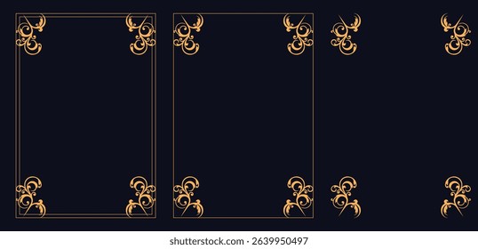Corner frame, Black art deco frames. Vintage calligraphic frame and border illustration